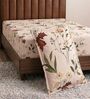 Beige Floral 180 TC Polyester Bedsheet With Single Size Bedsheet With 1 Pillow Cover