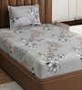 Grey Floral 180 TC Polyester Bedsheet With Single Size Bedsheet With 1 Pillow Cover