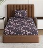 Grey Floral 180 TC Polyester Bedsheet With Single Size Bedsheet With 1 Pillow Cover