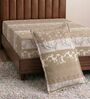 Beige Printed 180 TC Polyester Bedsheet With Single Size Bedsheet With 1 Pillow Cover