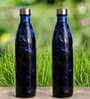 Deep 1 Ltr Blue & Black Glass (Set of 2) Bottle