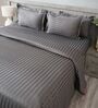 Grey 300TC 100% Cotton Stripe Flat Super King Bedsheet with 2 Pillow Covers