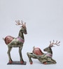 Deer Panting Set Of 2 Multicolour Iron Figurines