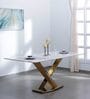 Della Ceramic Top 6 Seater Dining Table in Gold Finish