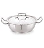Deluxe Stainless Steel 24 cm Tri-ply Bottom Induction Friendly Flat Kadai with Steel Lid