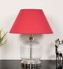 Traditional Maroon Cotton Shade Night Lamp With Metal & Glass Base