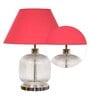 Traditional Maroon Cotton Shade Night Lamp With Metal & Glass Base