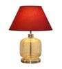 Traditional Maroon Cotton Shade Night Lamp With Metal & Glass Base