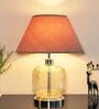 Century Beige Cotton Shade Night Lamp With Metal & Glass Base