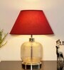 Traditional Maroon Cotton Shade Night Lamp With Metal & Glass Base
