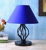 Desginer Basket Wrought Iron Blue Cotton Shade Table Lamp with Black Base