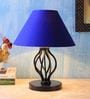 Desginer Basket Wrought Iron Blue Cotton Shade Table Lamp with Black Base