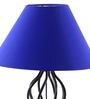 Desginer Basket Wrought Iron Blue Cotton Shade Table Lamp with Black Base