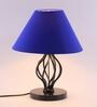 Desginer Basket Wrought Iron Blue Cotton Shade Table Lamp with Black Base