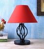 Desginer Basket Wrought Iron Red Cotton Shade Table Lamp with Black Base