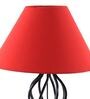 Desginer Basket Wrought Iron Red Cotton Shade Table Lamp with Black Base