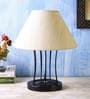 Designer Band Wrought Iron Off White Cotton Shade Table Lamp with Black Base
