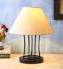 Designer Band Wrought Iron Off White Cotton Shade Table Lamp with Black Base