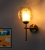 Designer Brass Wall Sconce Amber Glass Lighting
