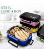 Designer Dark Blue Stainless Steel Lunch Box with Spoon