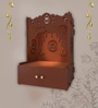 Designer Holy Symbol Om Brown Wood Temple with Inbuilt Focus Light & Spacious Shelf