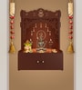 Designer Holy Symbol Om Brown Wood Temple with Inbuilt Focus Light & Spacious Shelf