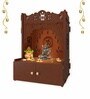 Designer Holy Symbol Om Brown Wood Temple with Inbuilt Focus Light & Spacious Shelf