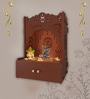 Designer Holy Symbol Om Brown Wood Temple with Inbuilt Focus Light & Spacious Shelf