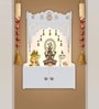 Designer Holy Symbol Om White Wood Temple with Inbuilt Focus Light & Spacious Shelf