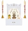 Designer Holy Symbol Om White Wood Temple with Inbuilt Focus Light & Spacious Shelf