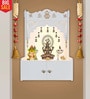 Designer Holy Symbol Om White Wood Temple with Inbuilt Focus Light & Spacious Shelf