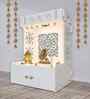 White Finish Designer Intricate Jali Design Pattern Floor Temple with Spacious Wooden Shelf & Inbuilt Focus Light