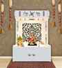 White Finish Designer Intricate Jali Design Pattern Floor Temple with Spacious Wooden Shelf & Inbuilt Focus Light