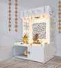 White Finish Designer Intricate Jali Design Pattern Floor Temple with Spacious Wooden Shelf & Inbuilt Focus Light
