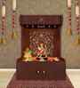 Brown Finish Designer Intricate Jali Design Pattern Floor Temple with Spacious Wooden Shelf & Inbuilt Focus Light-