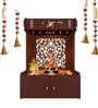 Brown Finish Designer Intricate Jali Design Pattern Floor Temple with Spacious Wooden Shelf & Inbuilt Focus Light-