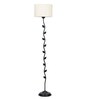 Designer Leaf Wrought Iron Off White Cotton Shade Floor Lamp with Black Base