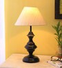 Designer Mota Katori Wrought Iron Off White Cotton Shade Table Lamp with Black Base