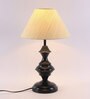 Designer Mota Katori Wrought Iron Off White Cotton Shade Table Lamp with Black Base