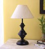 Designer Mota Katori Wrought Iron Off White Cotton Shade Table Lamp with Black Base