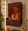 Designer Om Chakra Brown Wood Temple with Inbuilt Focus Light & Spacious Shelf