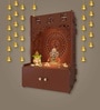 Designer Om Chakra Brown Wood Temple with Inbuilt Focus Light & Spacious Shelf
