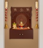 Designer Om Chakra Brown Wood Temple with Inbuilt Focus Light & Spacious Shelf