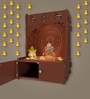 Designer Om Chakra Brown Wood Temple with Inbuilt Focus Light & Spacious Shelf
