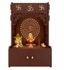 Designer Om Chakra Brown Wood Temple with Inbuilt Focus Light & Spacious Shelf