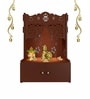 Designer Om Chakra Brown Wood Temple with Inbuilt Focus Light & Spacious Shelf