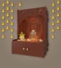 Designer Om Chakra Brown Wood Temple with Inbuilt Focus Light & Spacious Shelf