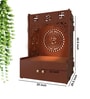 Brown Finish Designer Om Chakra Floor Temple with Spacious Wooden Shelf & Inbuilt Focus Light