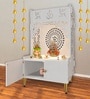 Designer Om Chakra Floor Temple with Spacious Wooden Shelf & Inbuilt Focus Light- White Finish