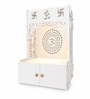 Designer Om Chakra White Wood Temple with Inbuilt Focus Light & Spacious Shelf